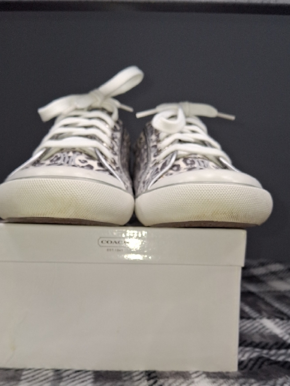 Vintage Coach Women's Leopard-Print Canvas Sneakers in White and Silver - Picture 13 of 14